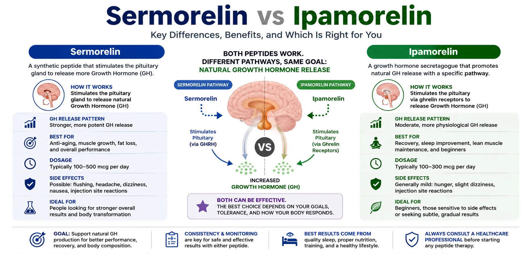 Sermorelin vs Ipamorelin: Which Peptide Should You Choose? Get Sermorelin Online? 1 Sermorelin vs Ipamorelin comparison chart