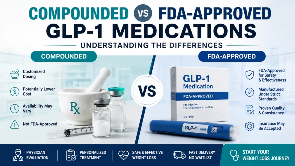 Why Personalized GLP-1 Treatment Is the Future of Metabolic Health 2 Compounded vs FDA-approved GLP-1 medications