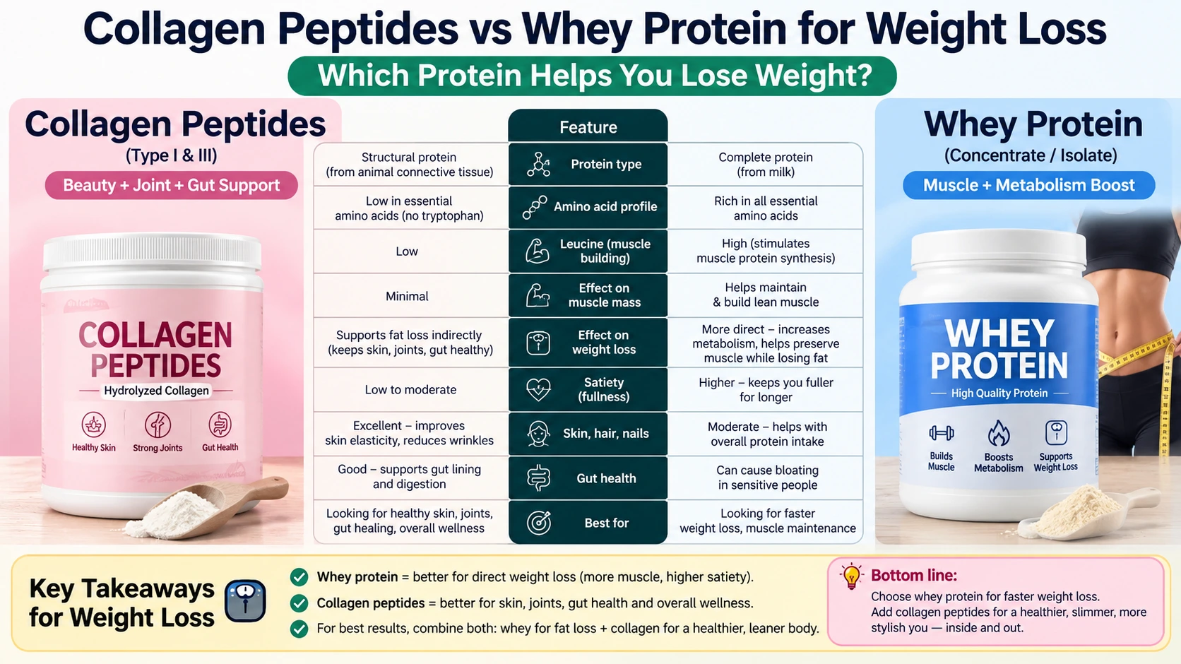 Collagen Peptides vs. Whey Protein for Weight Loss: Which One Works Best? 1 Whey vs Collagen WeightLoss Guide